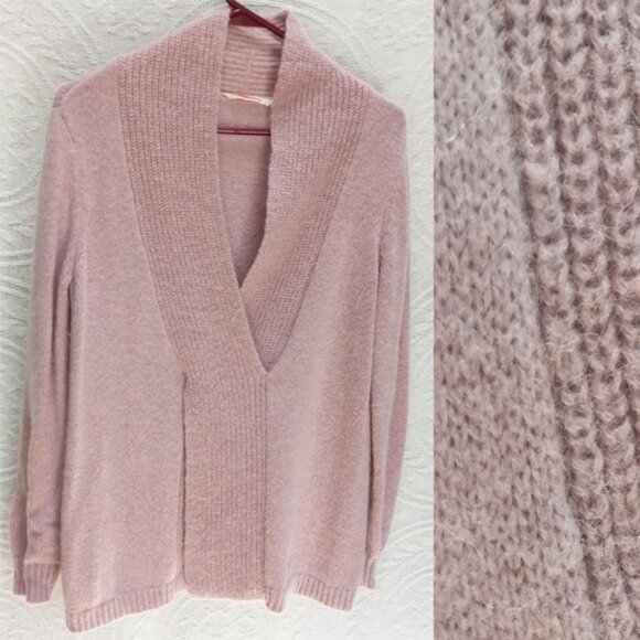 Soft Surroundings Dusty Mauve Fuzzy Knit V-Neck Sweater Sz-M (T-399) - Picture 1 of 12